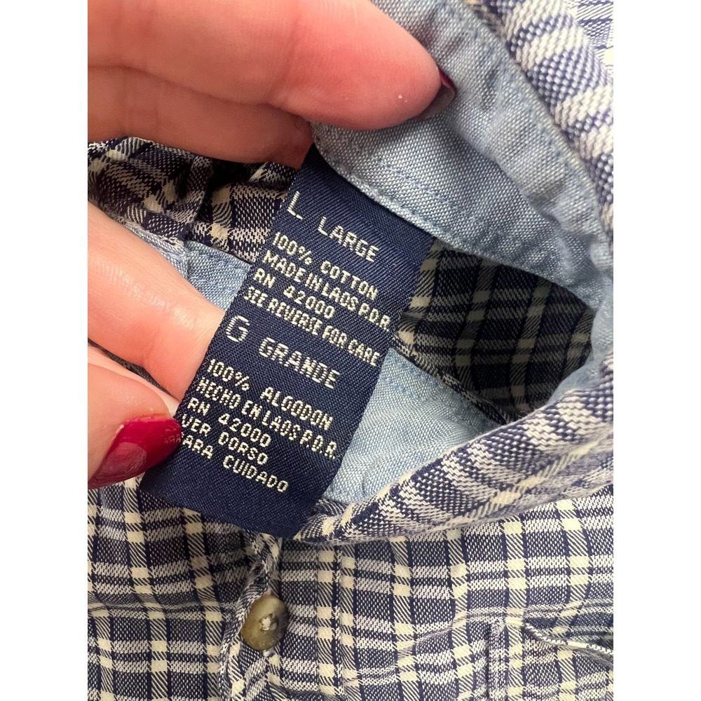 Brittania Button Down Shirt Mens Large L Blue Plaid Short Sleeve Cotton Levi's - Picture 5 of 7